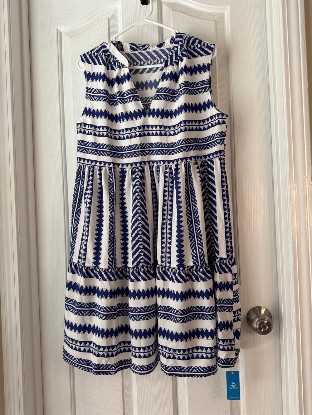 Cupshe Navy and White Aztec-Print Sleeveless Tiered Dress for Girls